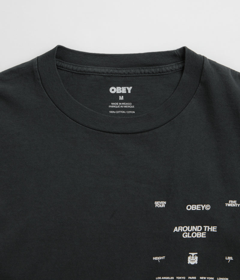 Obey Around The Globe T-Shirt in Pigment True Vintage Black