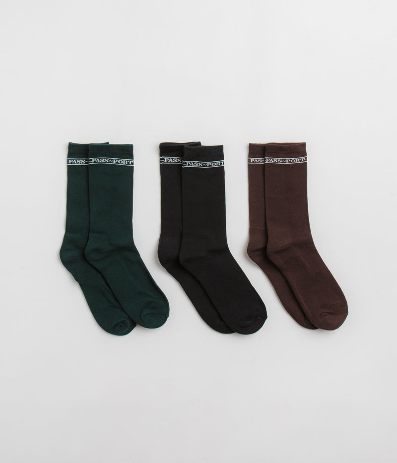 Pass Port Hi Sox Socks (3 Pack) in Black and Brown / Green