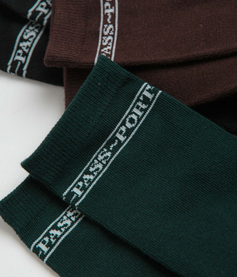 Pass Port Hi Sox Socks (3 Pack) in Black and Brown / Green
