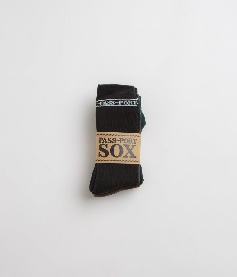 Pass Port Hi Sox Socks (3 Pack) in Black and Brown / Green
