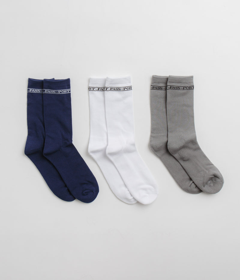 Pass Port Hi Sox Socks (3 Pack) in Navy and White / Grey