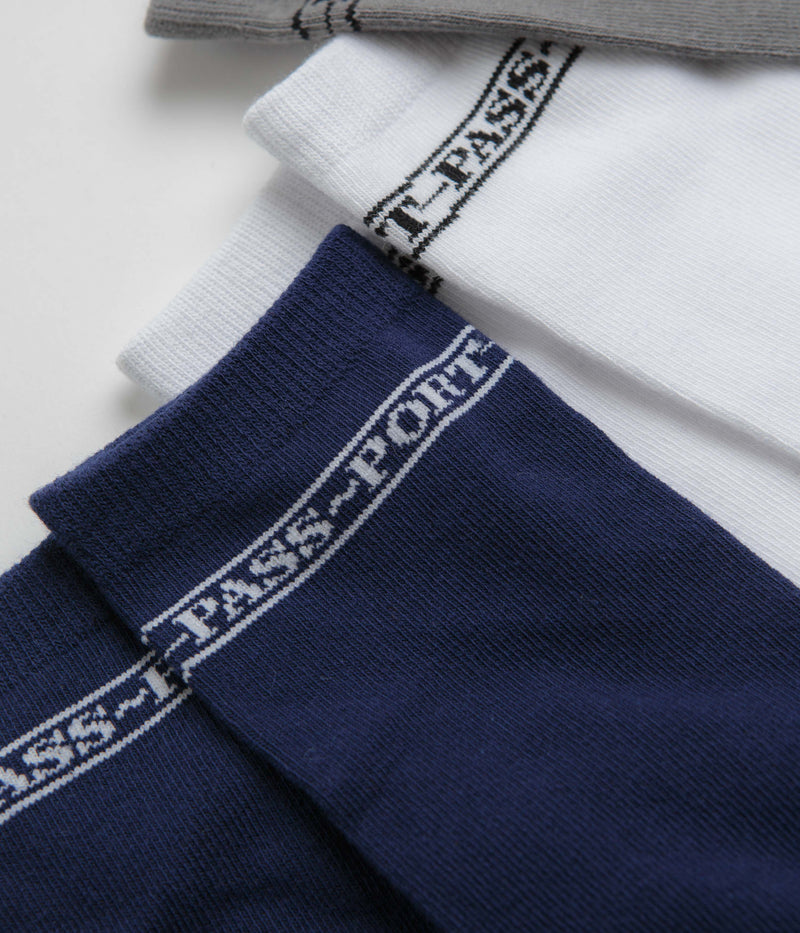 Pass Port Hi Sox Socks (3 Pack) in Navy and White / Grey