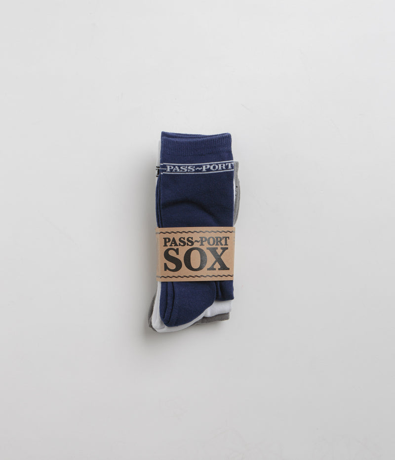 Pass Port Hi Sox Socks (3 Pack) in Navy and White / Grey