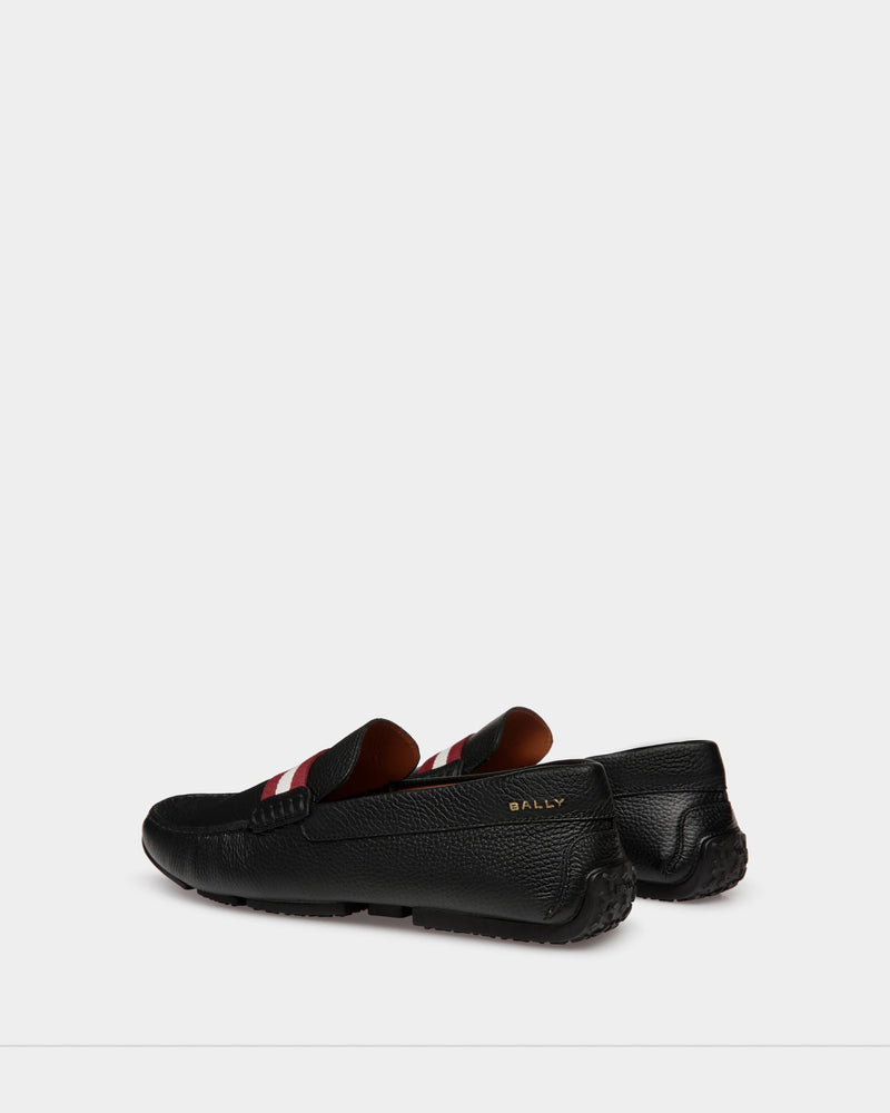 Pilot | Men's Driver in Black Grained Leather | Bally | Still Life 3/4 Back
