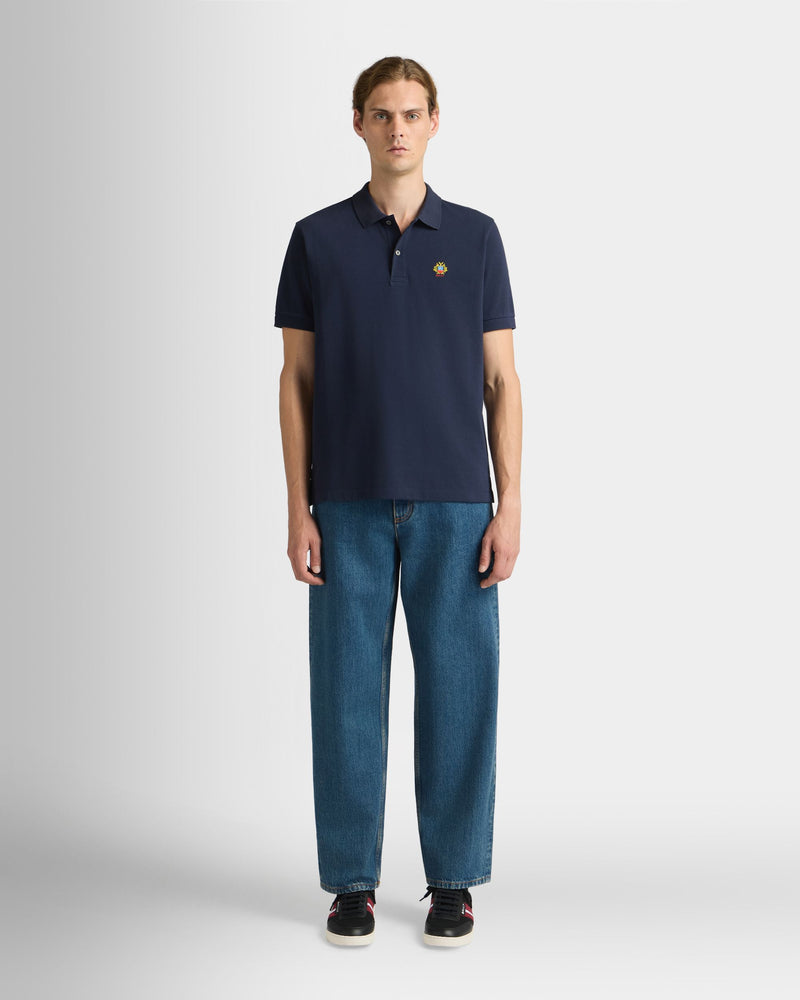Polo Shirt in Navy Blue Cotton