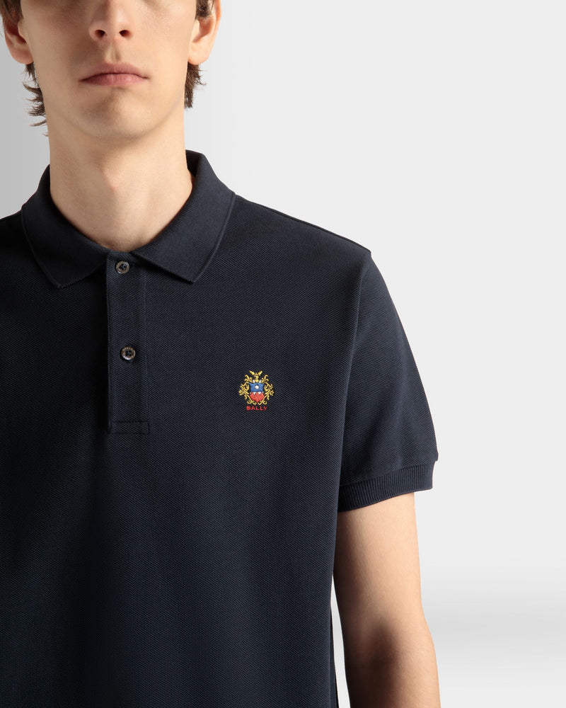 Men's Polo Shirt in Navy Blue Cotton | Bally | On Model Detail
