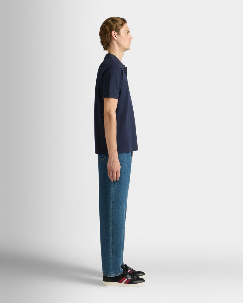 Polo Shirt in Navy Blue Cotton