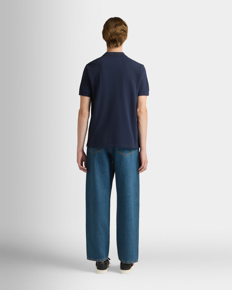 Polo Shirt in Navy Blue Cotton