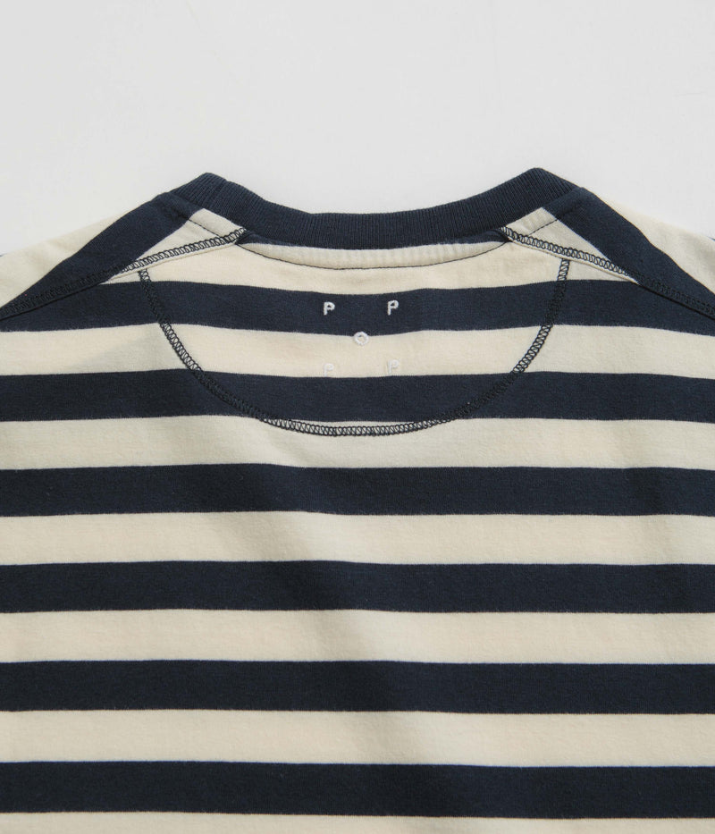 Pop Trading Company Striped Pocket T-Shirt in Navy and Off White