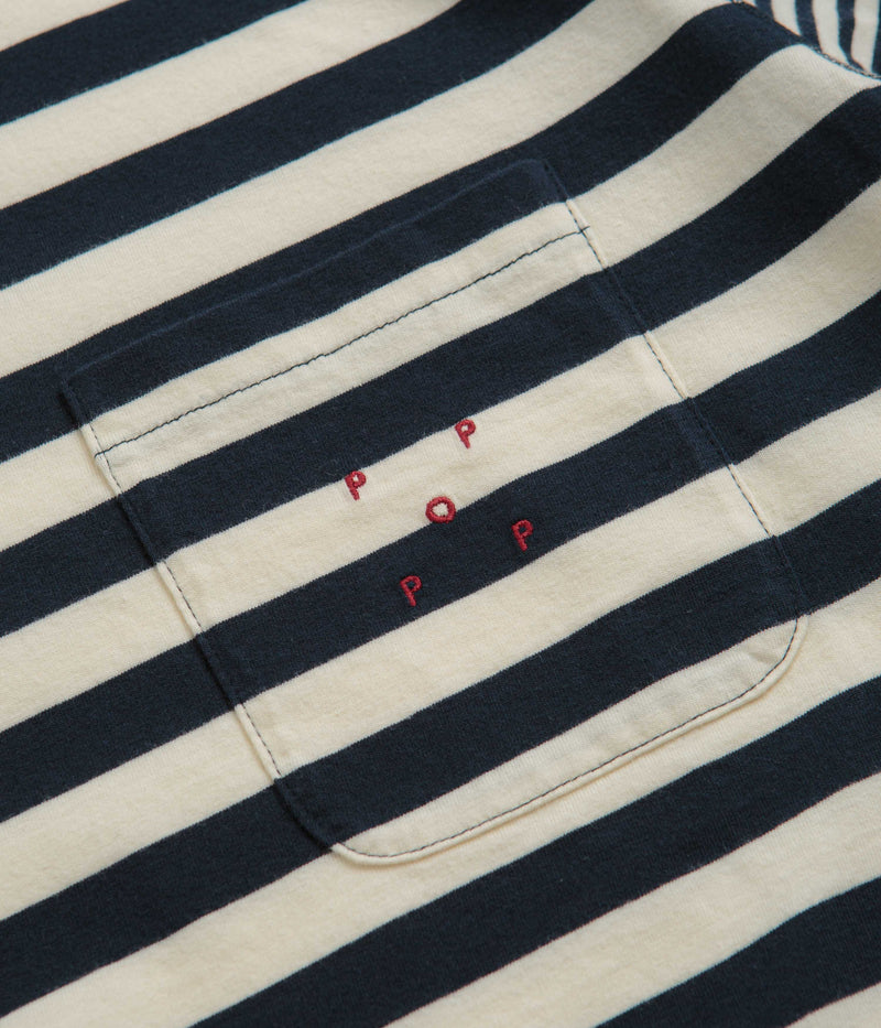 Pop Trading Company Striped Pocket T-Shirt in Navy and Off White