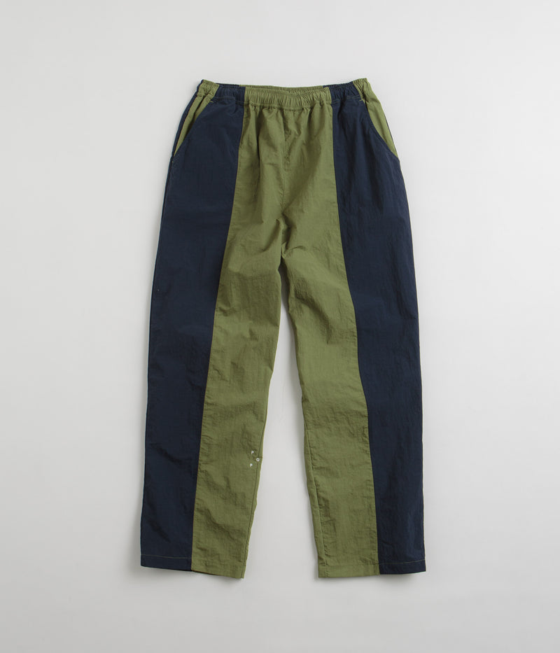 Pop Trading Company Two Tone Football Pants in Loden Green and Navy