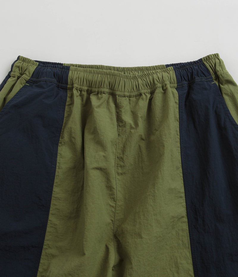 Pop Trading Company Two Tone Football Pants in Loden Green and Navy