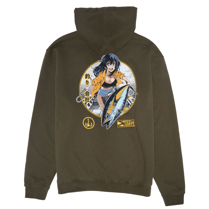 Reel Happy Maguro Hoodie - Olive Green