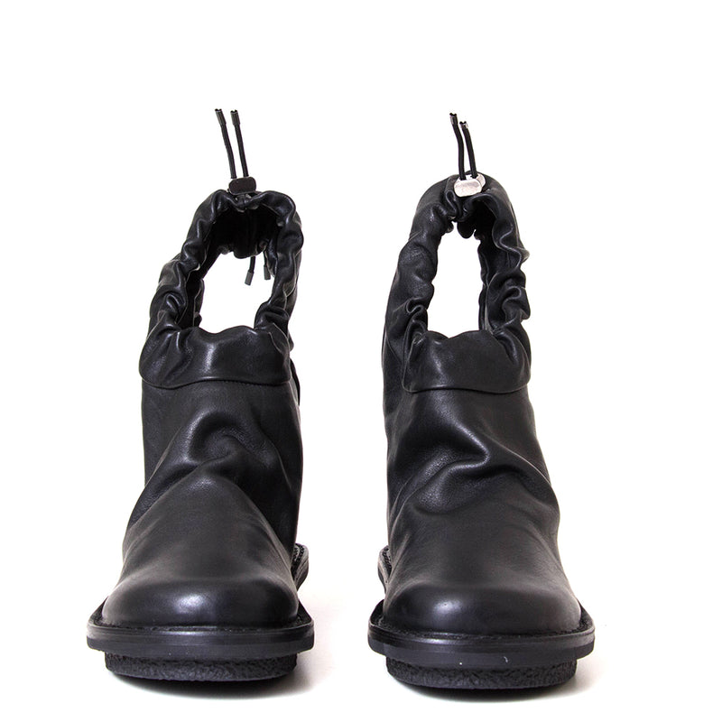 Trippen Resistor. Women's flat sole black leather ankle boot.