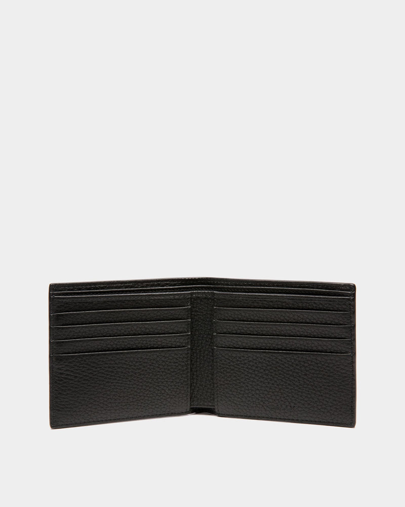 Men's Ribbon Bifold Wallet In Black Grained Leather | Bally | Still Life Open / Inside