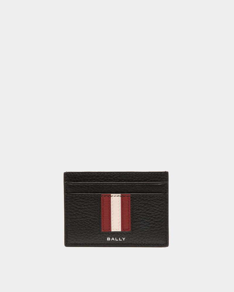 Men's Ribbon Card Holder In Black Grained Leather | Bally | Still Life Front