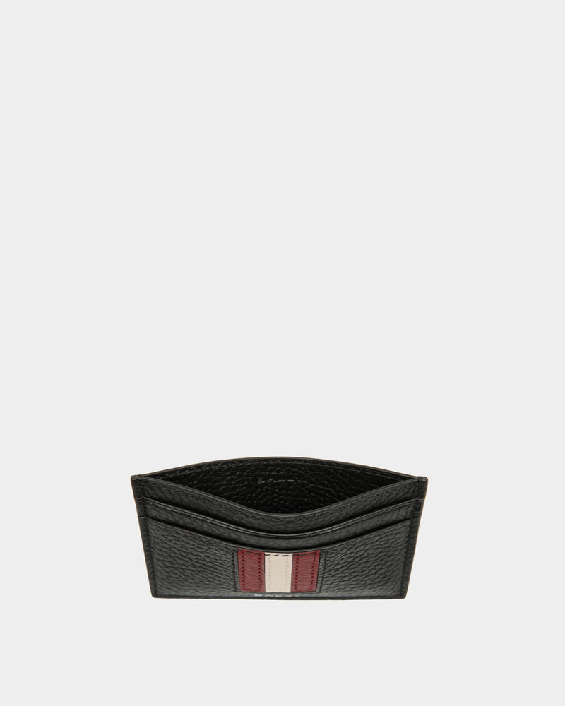 Men's Ribbon Card Holder In Black Grained Leather | Bally | Still Life Open / Inside