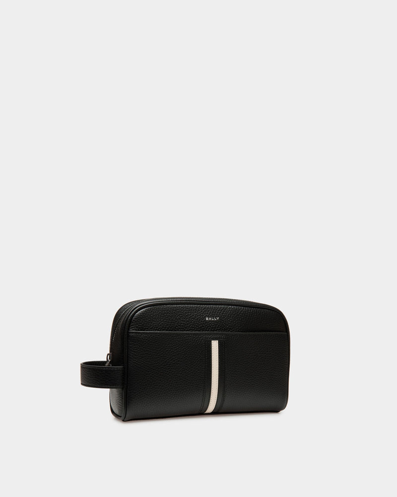 Ribbon Toiletry Bag In Black Leather