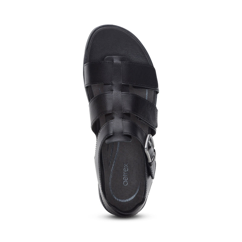 Romy Quarter Strap Cork Flat Sandal #color_black