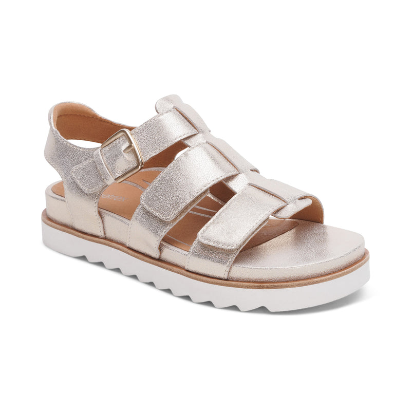 Romy Quarter Strap Cork Flat Sandal #color_champagne