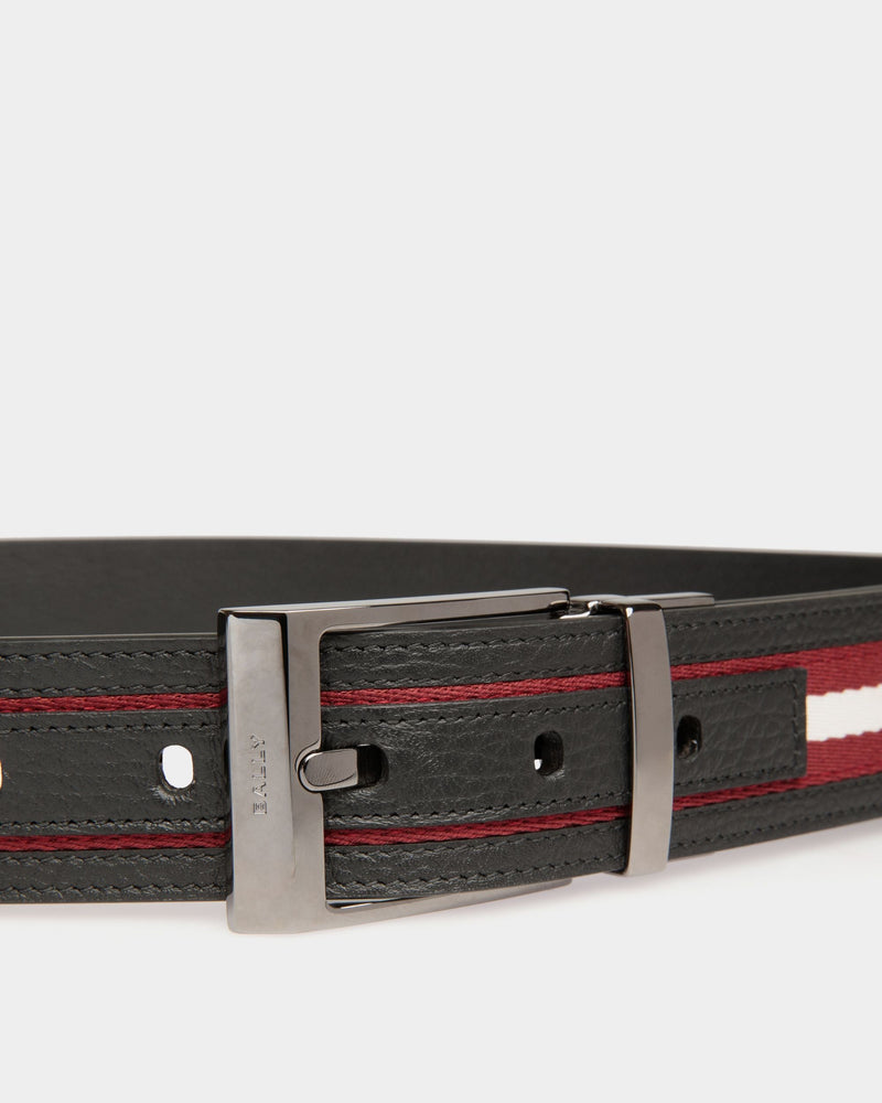 Shiffie 35mm Reversible Belt in Red and White Fabric And Black Leather