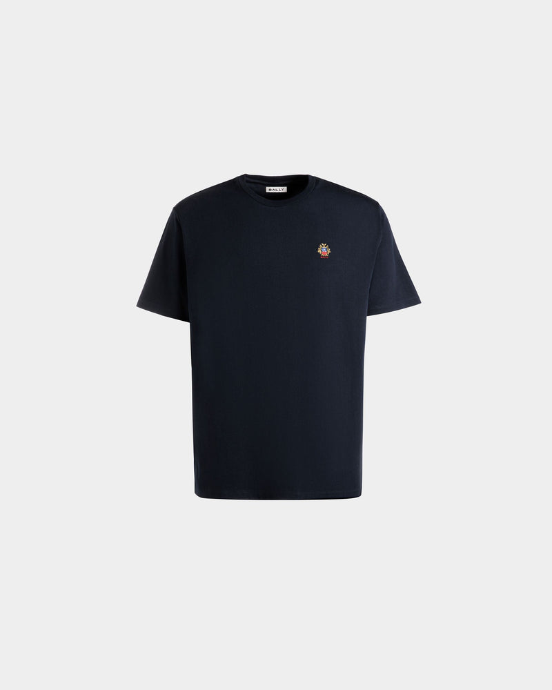 T-Shirt With a Bally Crest Logo In Navy Blue Cotton