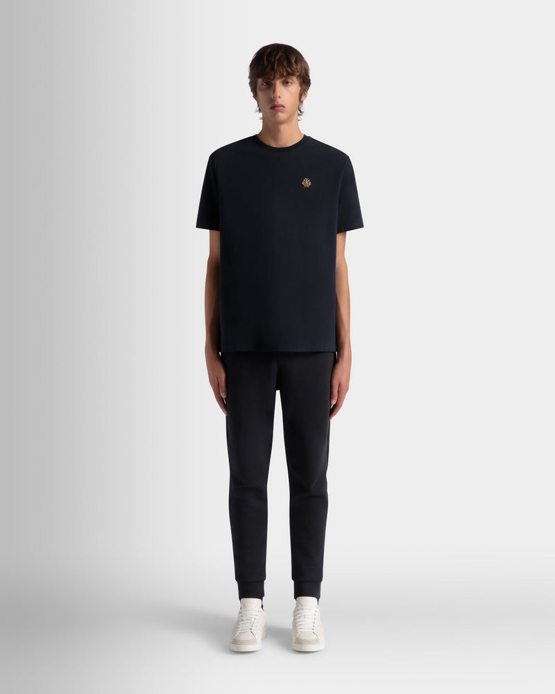T-Shirt With a Bally Crest Logo In Navy Blue Cotton
