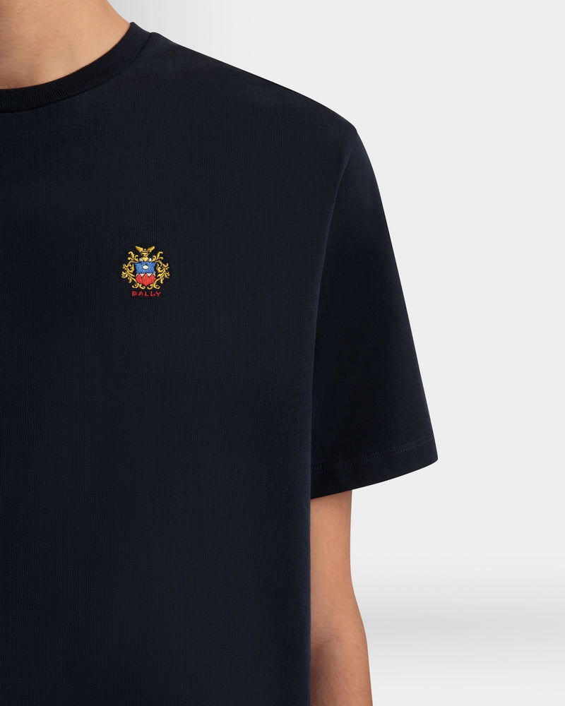 T-Shirt With a Bally Crest Logo In Navy Blue Cotton