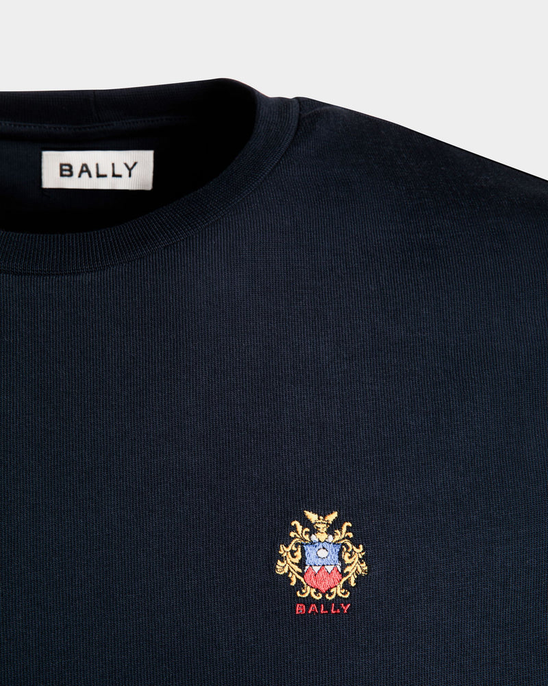 T-Shirt With a Bally Crest Logo In Navy Blue Cotton