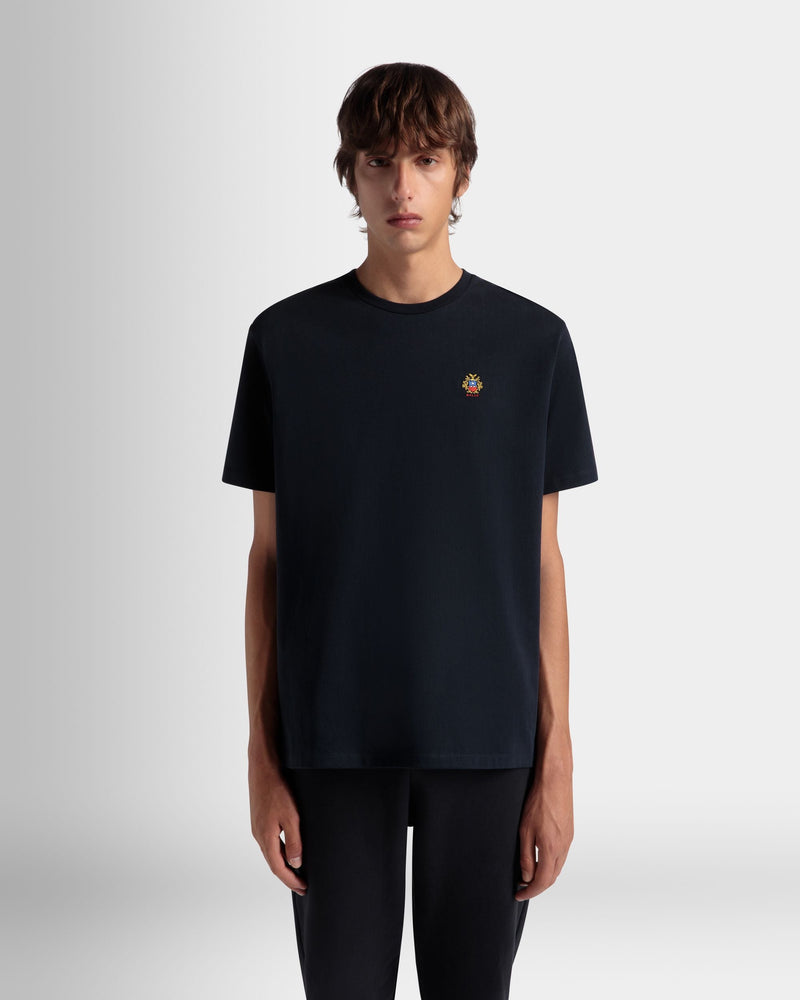T-Shirt With a Bally Crest Logo In Navy Blue Cotton