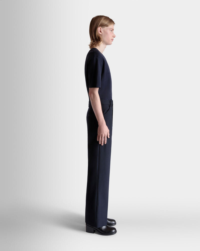 Tailored Pants in Navy Blue Wool Blend