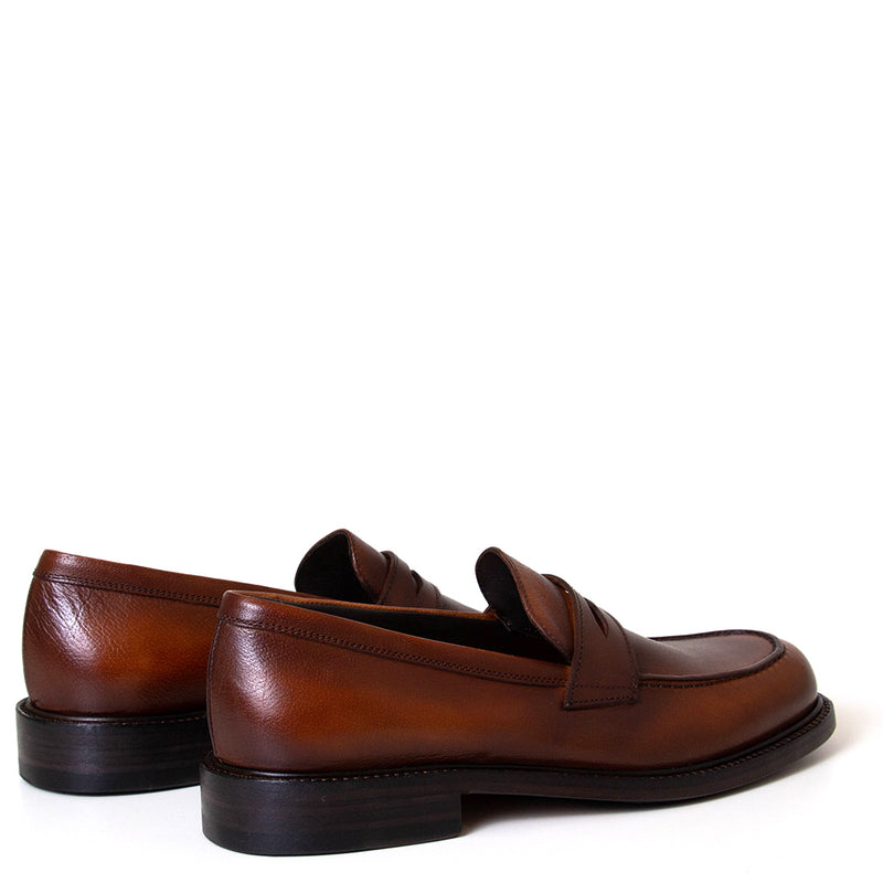 Pantanetti 18022E Tanbark. Women's brown leather loafer . Made in Italy.