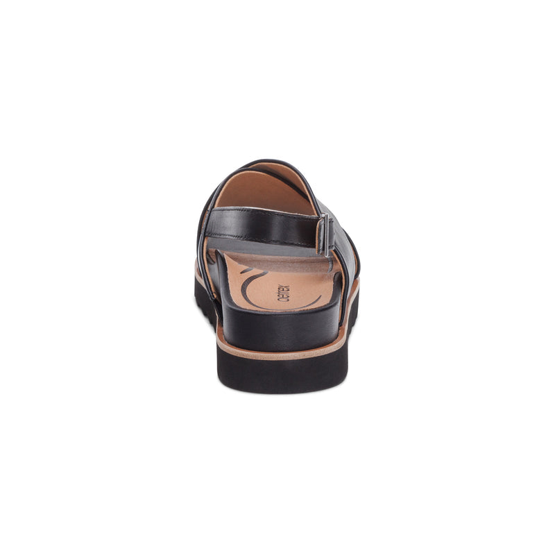 Thea Back Strap Cork Flat Sandal  #color_black