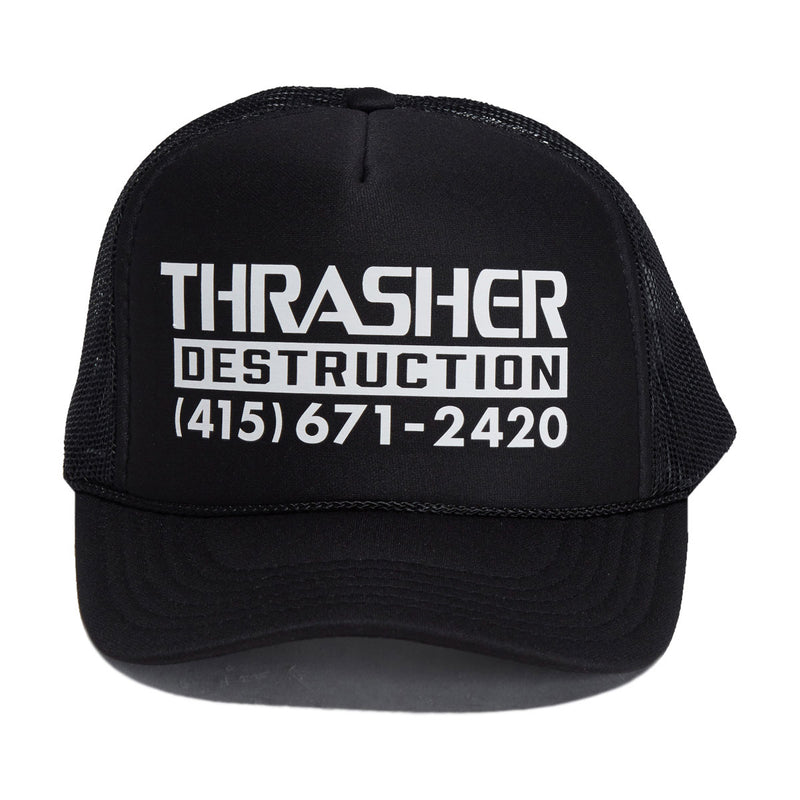 Thrasher Destruction Trucker Hat - Black/Black