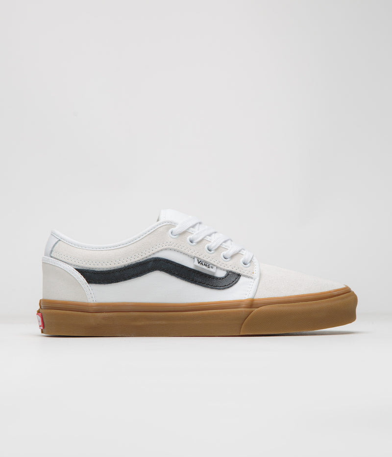 Vans Skate Chukka Low Sidestripe Shoes in White and Black / Gum