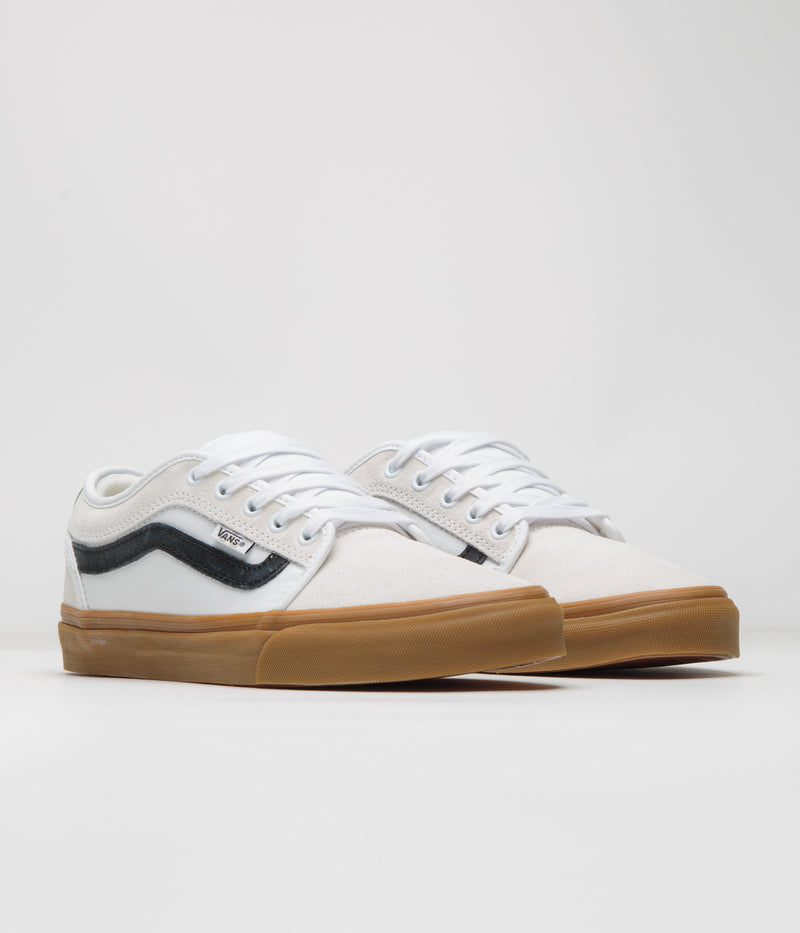 Vans Skate Chukka Low Sidestripe Shoes in White and Black / Gum