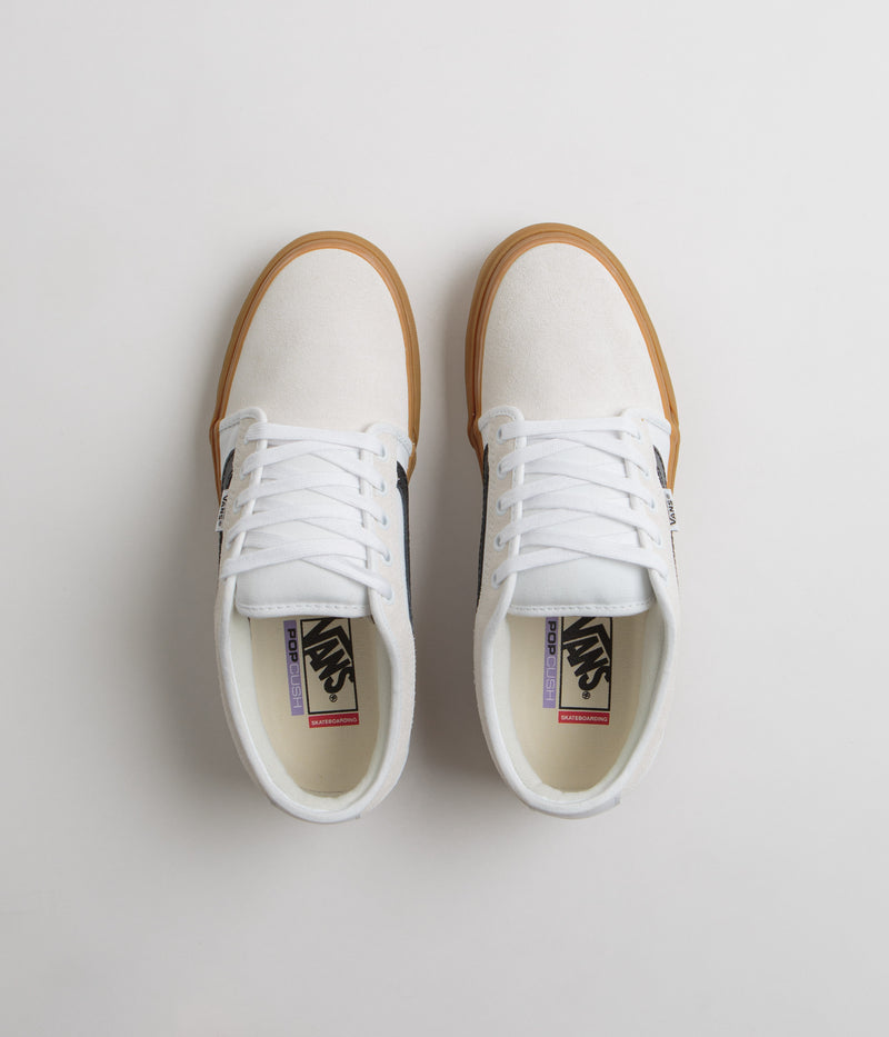 Vans Skate Chukka Low Sidestripe Shoes in White and Black / Gum
