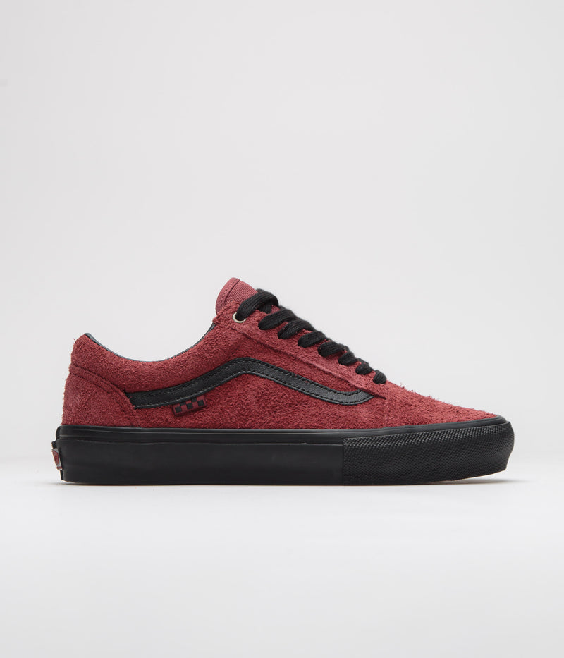 Vans Skate Old Skool Shoes in Hairy Suede Black and Burgundy