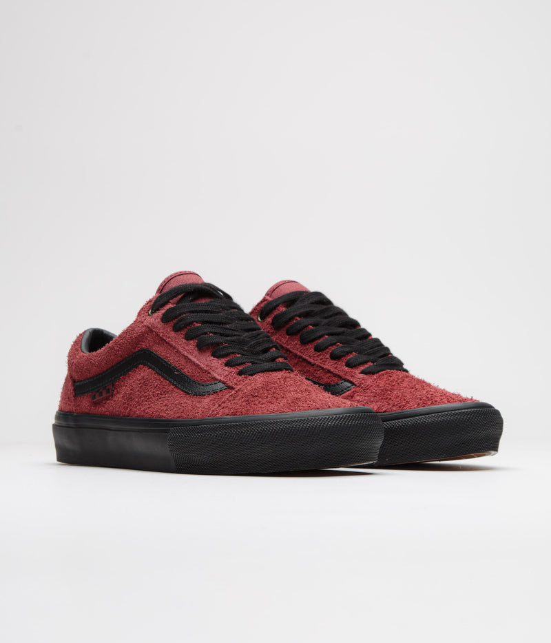 Vans Skate Old Skool Shoes in Hairy Suede Black and Burgundy