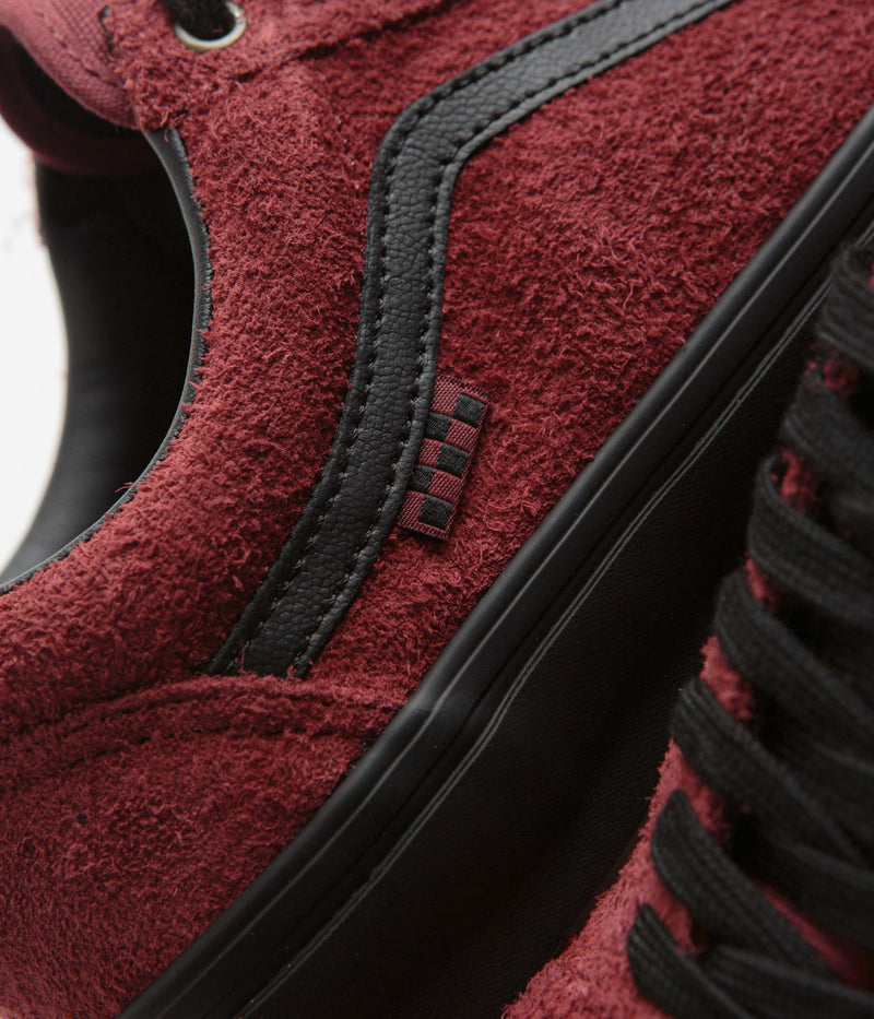 Vans Skate Old Skool Shoes in Hairy Suede Black and Burgundy