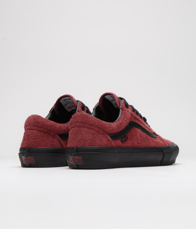 Vans Skate Old Skool Shoes in Hairy Suede Black and Burgundy