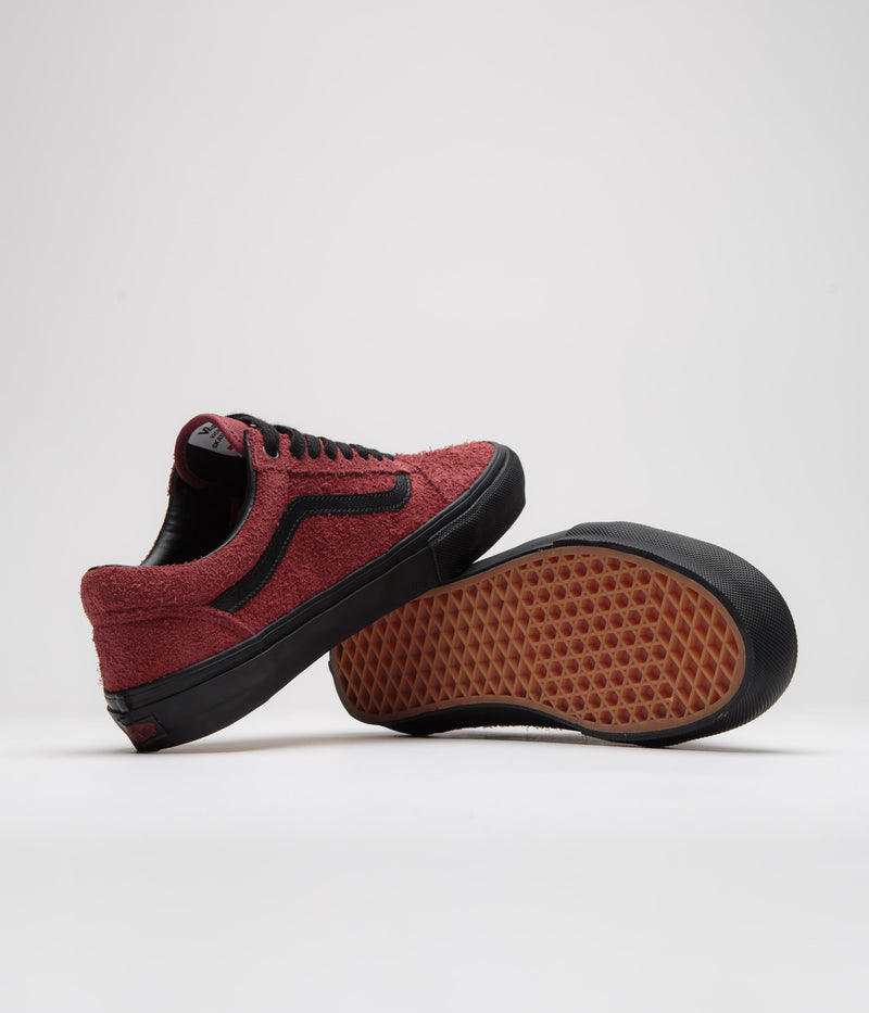 Vans Skate Old Skool Shoes in Hairy Suede Black and Burgundy