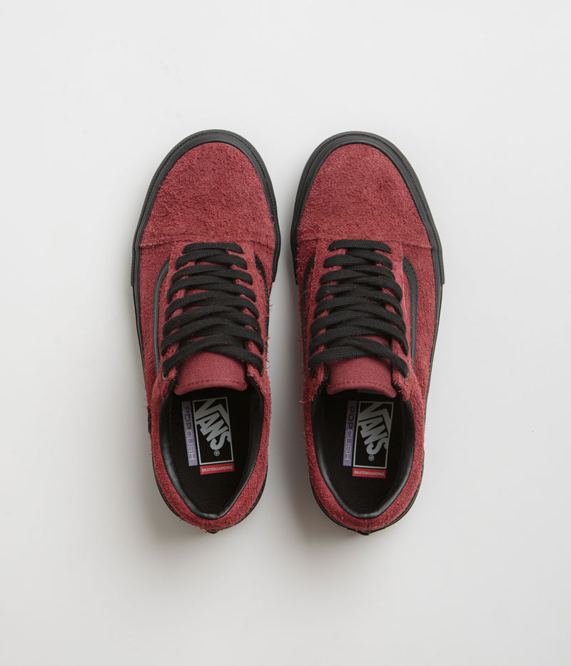 Vans Skate Old Skool Shoes in Hairy Suede Black and Burgundy