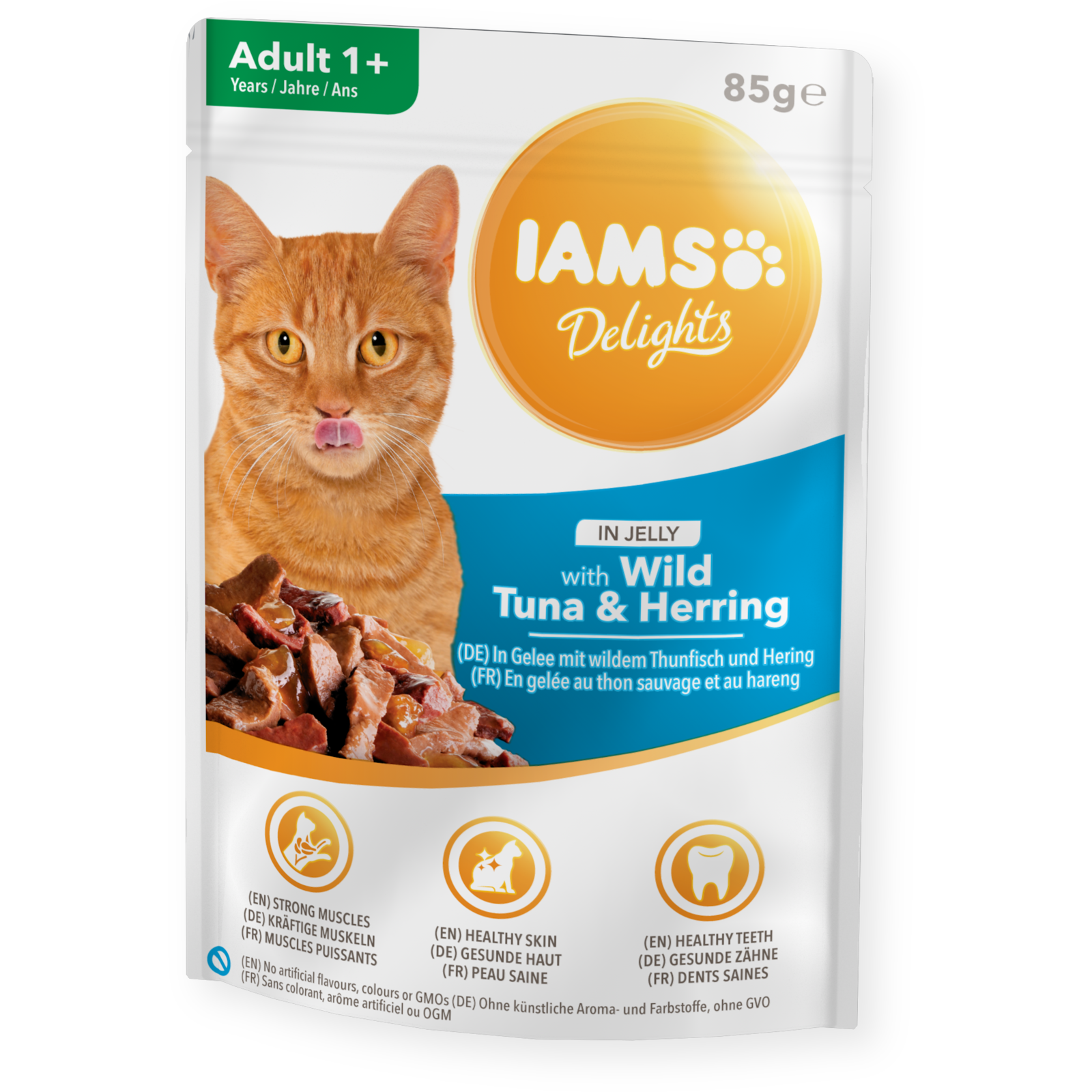 IAMS Delights Adult Wild Tuna & Herring in Jelly 85G