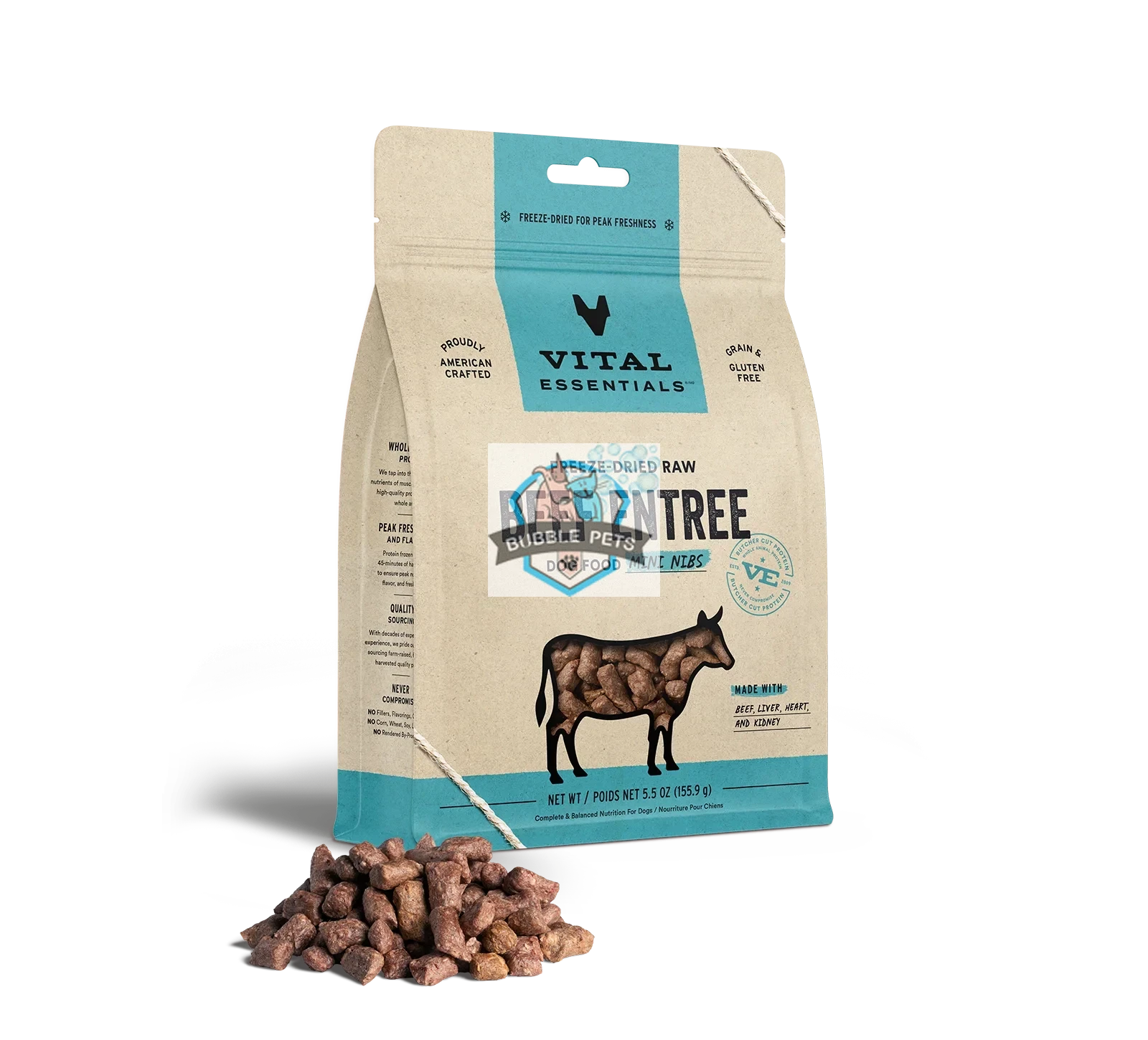 (3 PKTS BUNDLE) Vital Essentials Freeze Dried Raw Complete Meals for Dogs - Mini-Nibs [5.5oz]