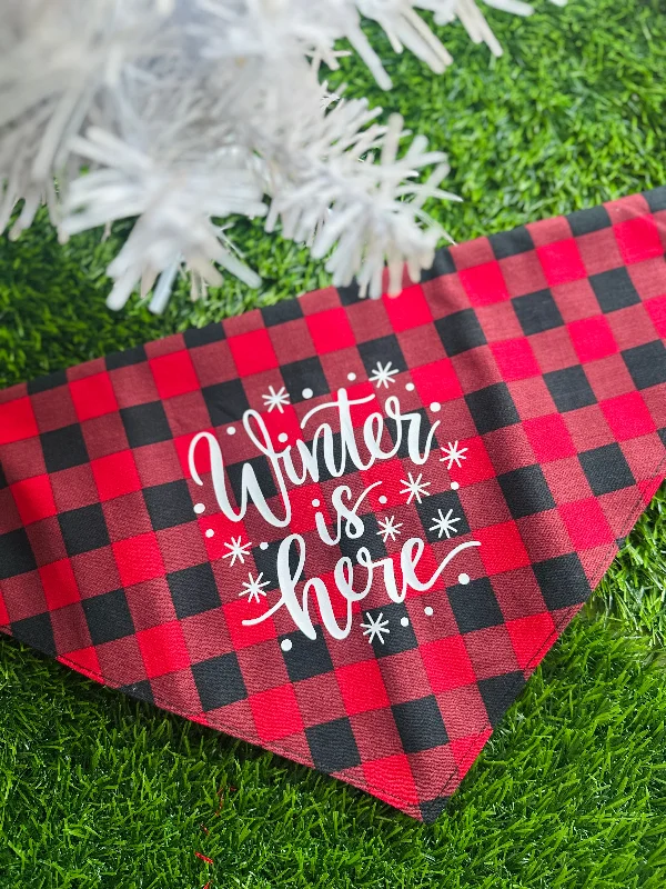 Buffalo Plaid Dog Bandanas, Buffalo red bandana “winter is here “