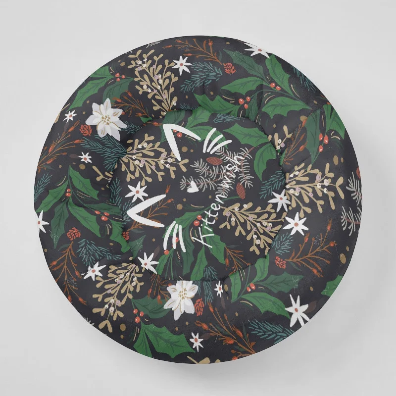 Winter Floral Flannel Round Cat Bed