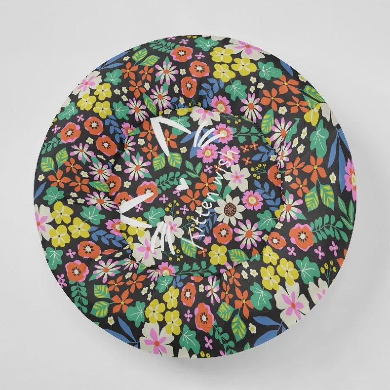 Retro Flowers Flannel Round Cat Bed