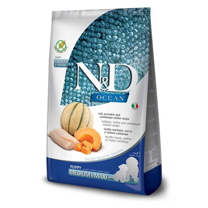 Farmina Dry Food - N&D Ocean Dog Pumpkin Codfish & Cantaloupe Melon Puppy Medium\Maxi