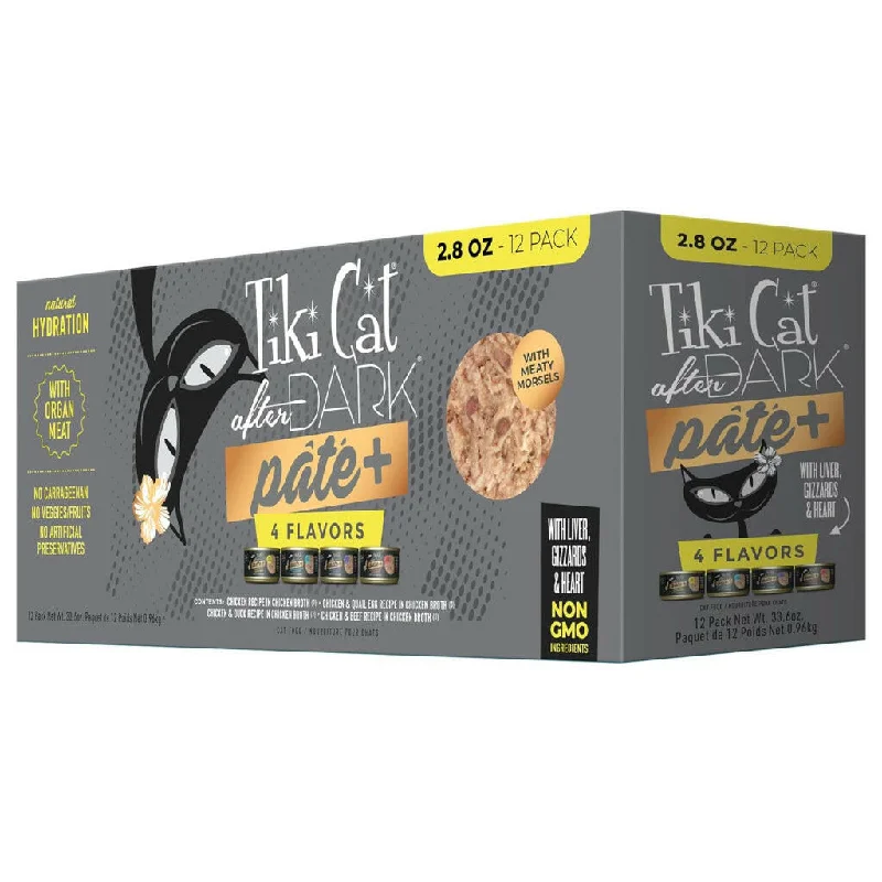 Tiki Cat After Dark Pate+ Grain-Free Wet Food For Cats- Variety Pack (2.8 oz x 12 oz)